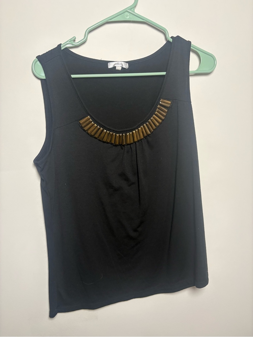 Halo Black Tank Top with Gold Neckline Detail